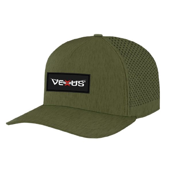 Front view of Vexus Olive Performance Hat with logo patch