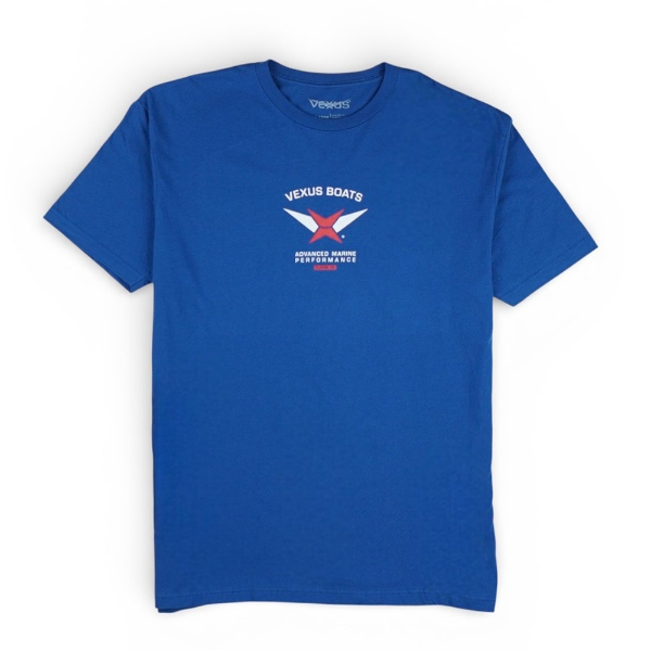 Vexus Gear Iconic Tee in blue with front Vexus Boats logo