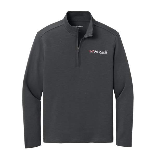 Vexus Boats Quarter-zip Pullover in Grey Steel, front view, left-chest embroidered Vexus Boats logo