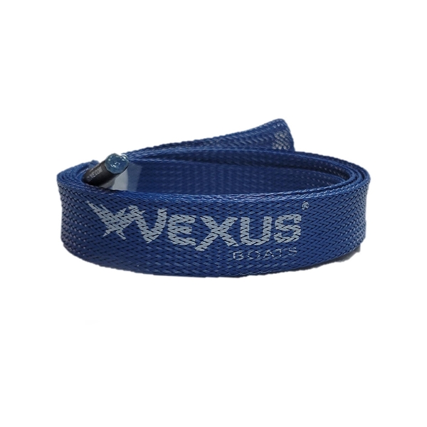 Royal blue Vexus casting rod glove made of mesh sleeve material, coiled view