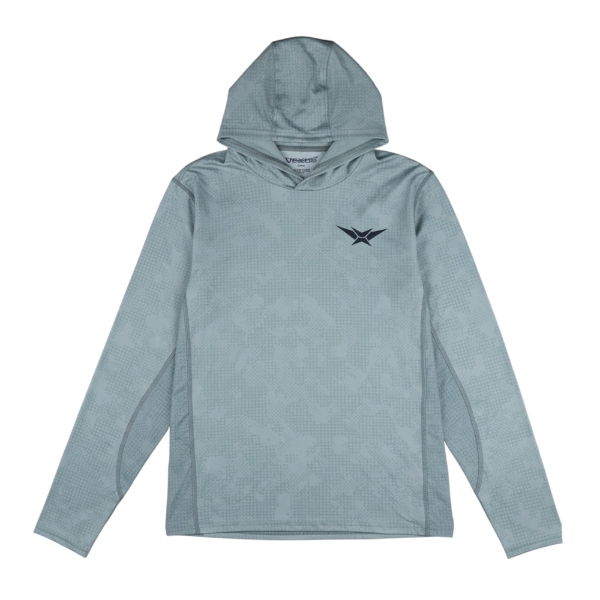 Seafoam long‑sleeve performance hoodie, front view, with Vexus logo on left chest