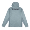 Seafoam long‑sleeve performance hoodie, back view, with Vexus logo across the upper back