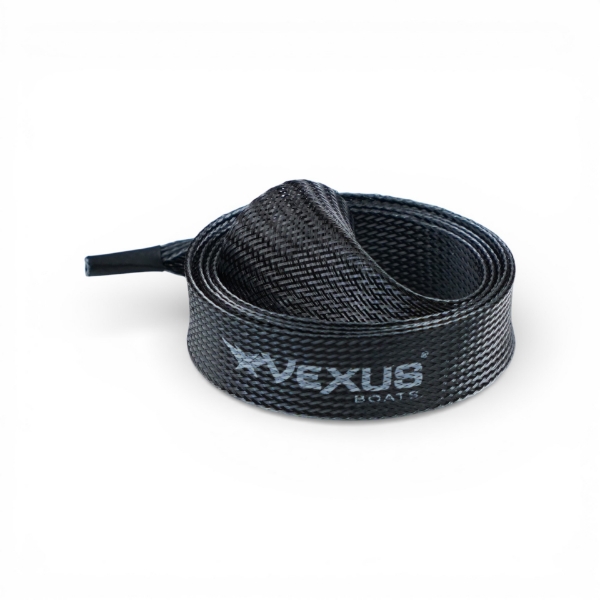 Gun Metal Vexus spinning rod glove made of nylon mesh with printed logo, coiled view