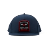 Front view of Navy Performance Flat Bill with red, black and white Vexus Boats Advanced Marine Performance patch