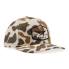 Opposite angled view of Duck Camo Hat with Vexus Boats patch and all-over duck camo pattern