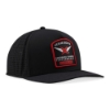 Opposite angled view of Black Performance Flat Bill with Vexus Boats patch and perforated side panels