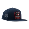 Opposite angled view of Navy Performance Flat Bill with perforated side panels and Vexus Boats patch